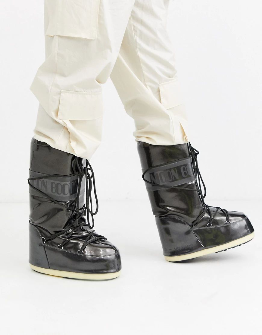 Moon Boot Vinil Met snow boots in black | ASOS (Global)