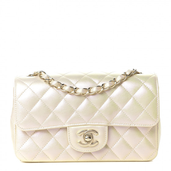 CHANEL Iridescent Lambskin Quilted Mini Rectangular Flap Ivory | Fashionphile