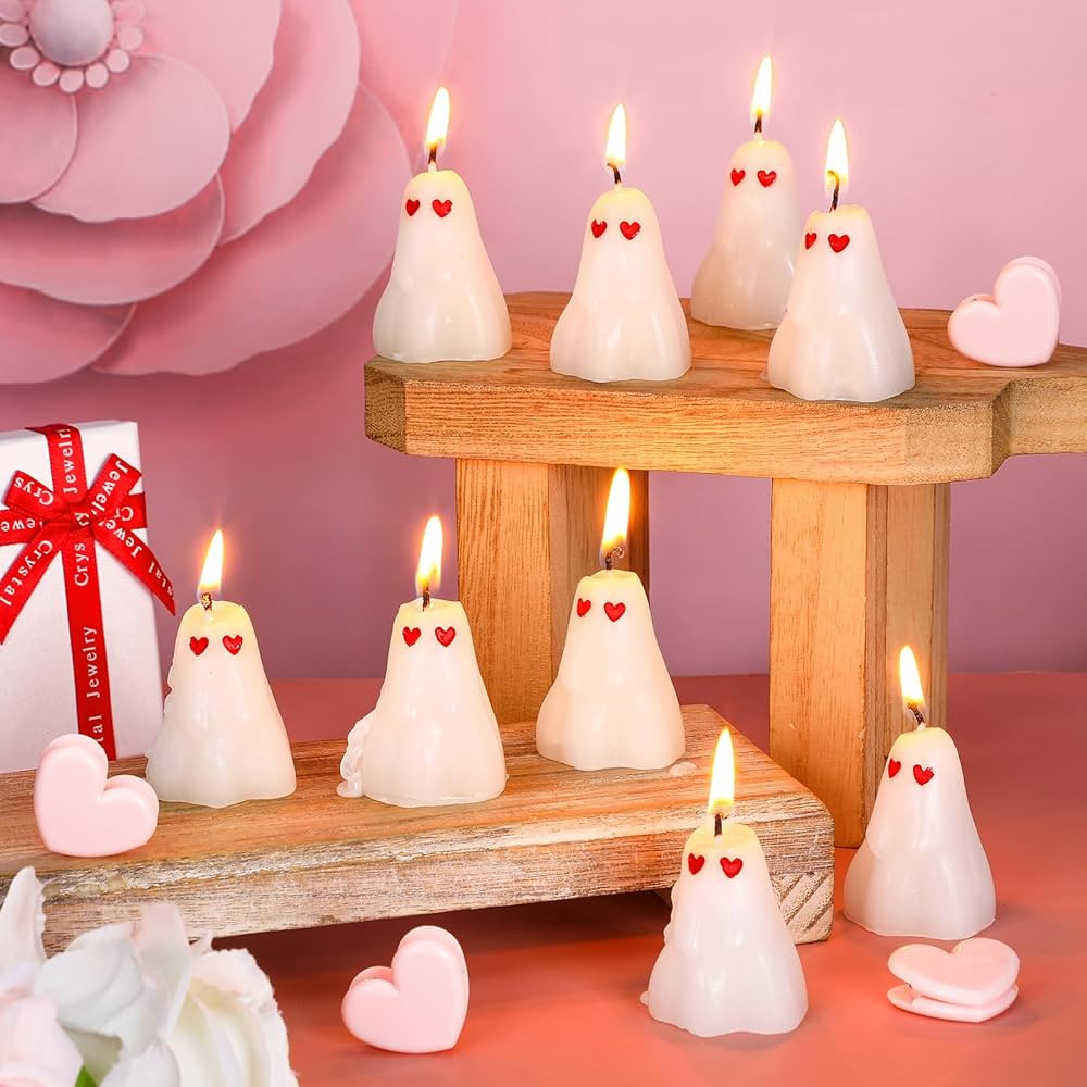 MTLEE 20 Pcs Valentine's Candles Heart Ghost Candles Spooky Soy Wax Burning Candle Novelty Romant... | Amazon (US)
