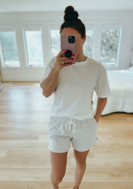 Comfy drawstring shorts - longer length. Fit true to size. 
This is one my favorite T-shirt’s - true to size - looser fit. #amazonfashion #abercrombie #casualoutfits

#LTKstyletip #LTKsalealert #LTKunder50