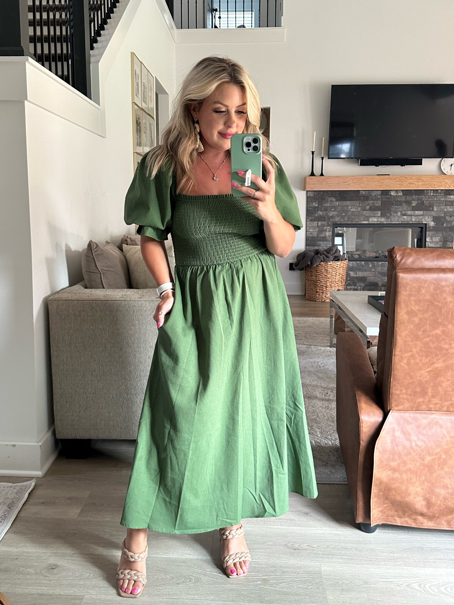 Green smocked midi dress size small. True to size 

#LTKFind #LTKunder100