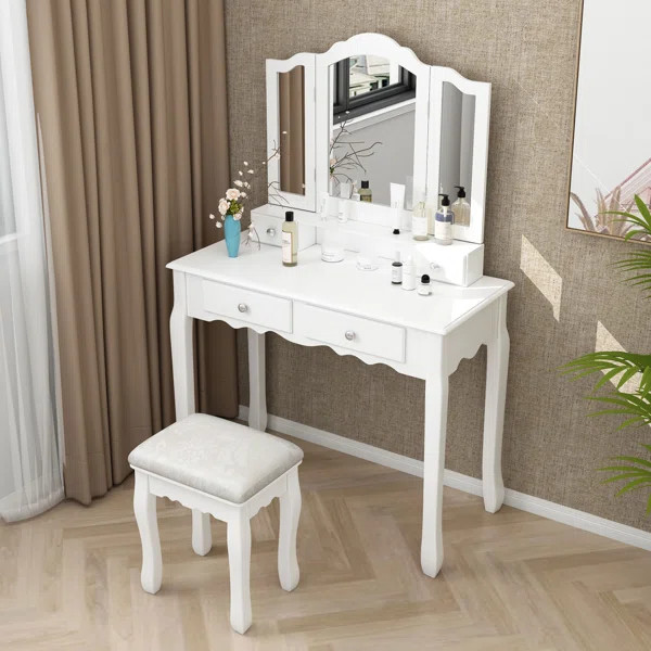 Rippeon Makeup Vanity Set with Stool and Mirror | Wayfair North America