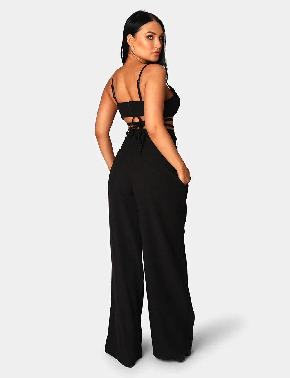 Premium Tie Wrap Detail Bralet Black | Public Desire