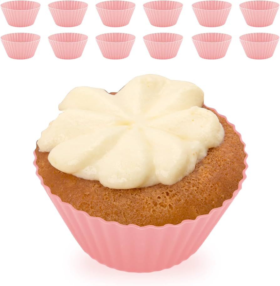 Silicone Cupcake Liners, Pack of 12 Silicone Muffin Liners, Silicone Baking Cups, Reusable Cupcak... | Amazon (US)