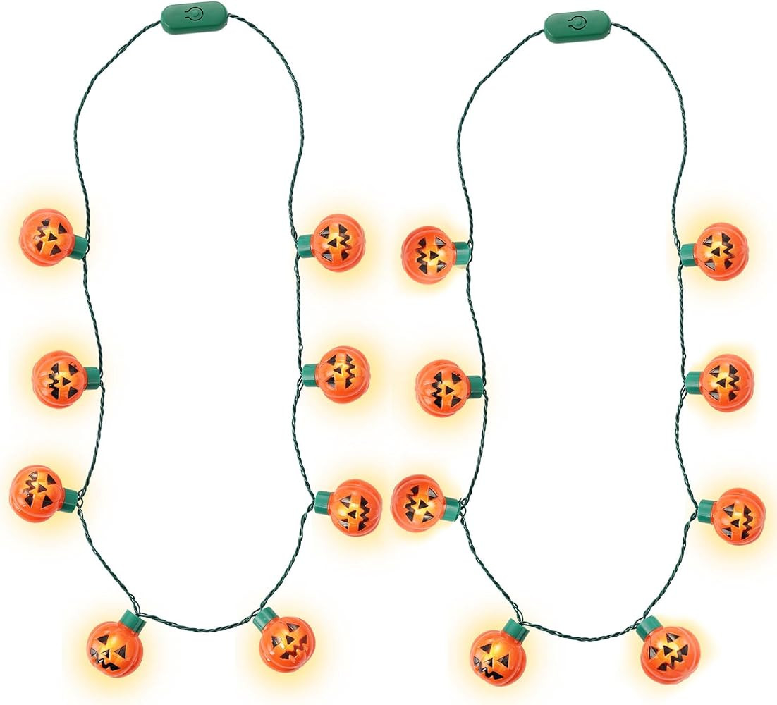 2PCS Pumpkin Light Up Necklaces, Halloween Light-up Necklace Flashing Costume Supplies for Hallow... | Amazon (US)