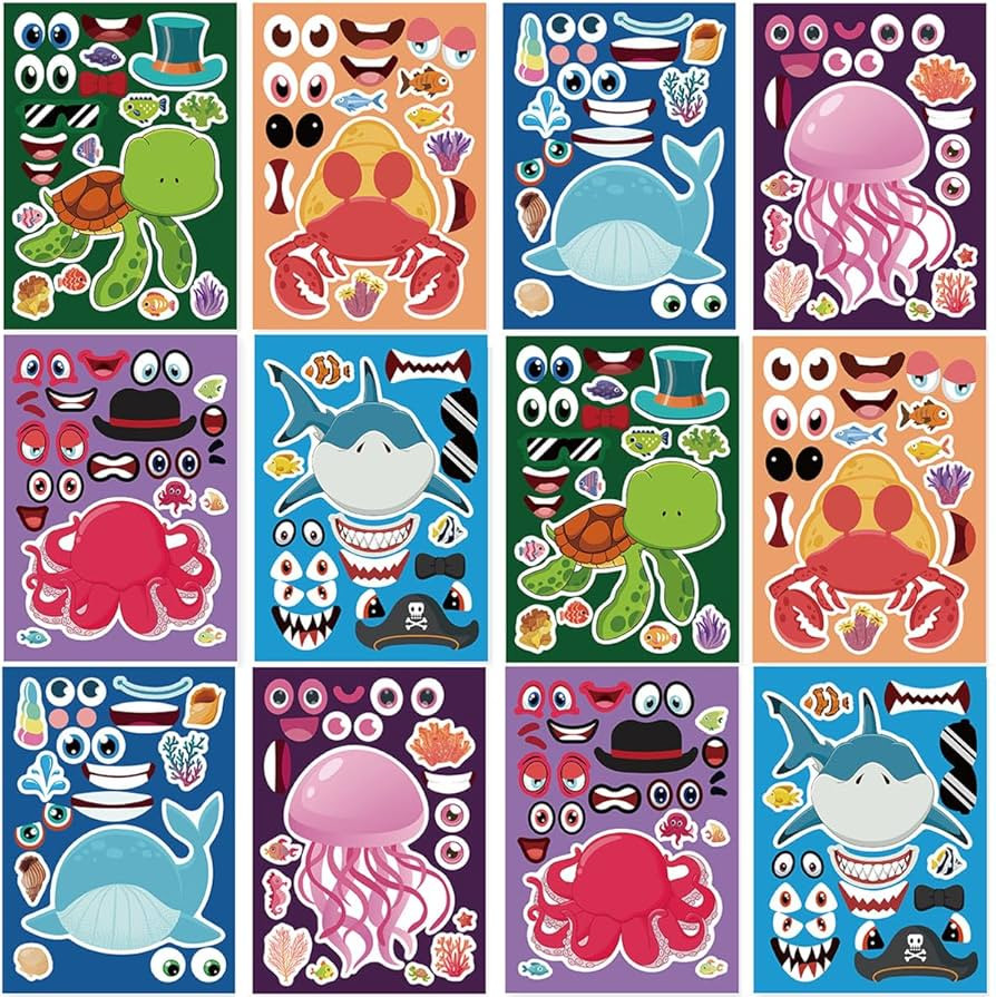 24 Sheets 8.27''×5.9'' Make Your Own Sea Animals Stickers for Kids Toddlers, Make a Face Sticker... | Amazon (US)