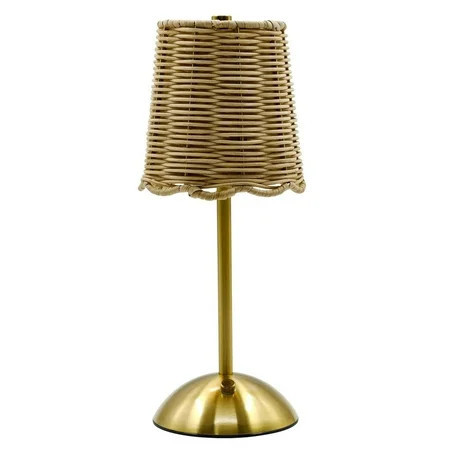 Rattan Table Lamp Rechargeable LED with Touch Dimmer, Gold-Tone for Home Decor, Portable for Cozy Ambiance in Bedrooms or Living Rooms | Walmart (US)