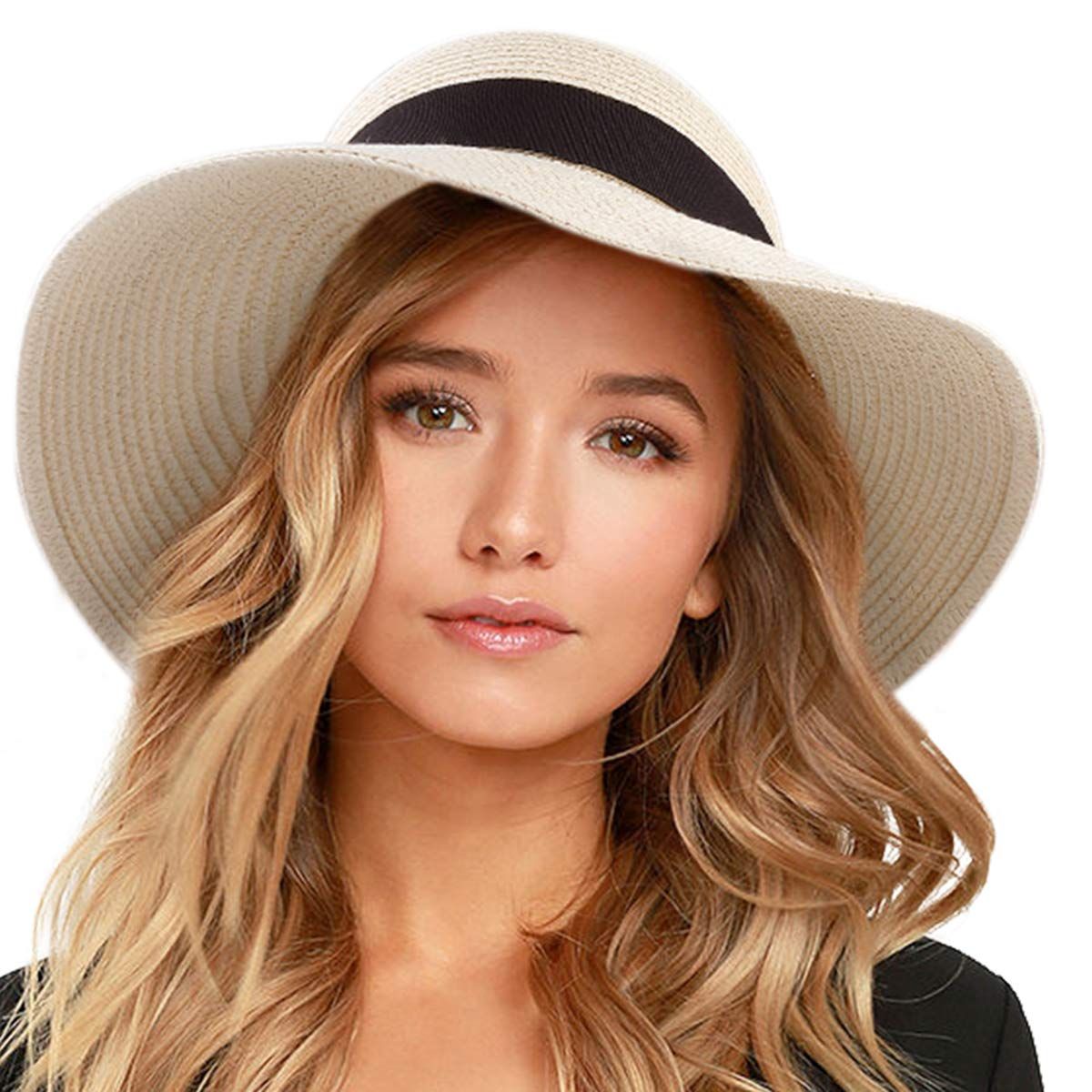 Womens Beach Sun Straw Hat UV UPF50 Travel Foldable Brim Summer UV Hat | Amazon (US)