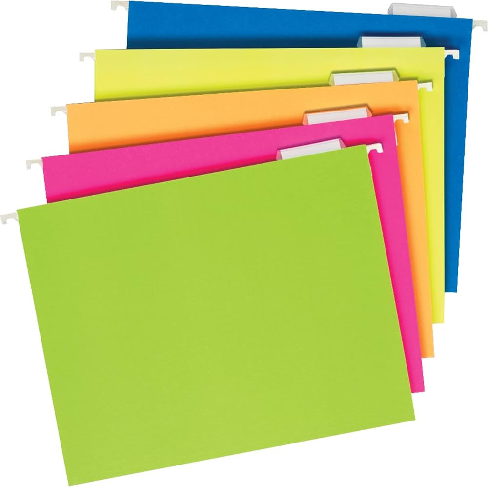Pendaflex Glow Hanging File Folders, 1/5 Cut, 8 1/2in. x 11in., Letter Size, Assorted Colors, Box... | Amazon (US)