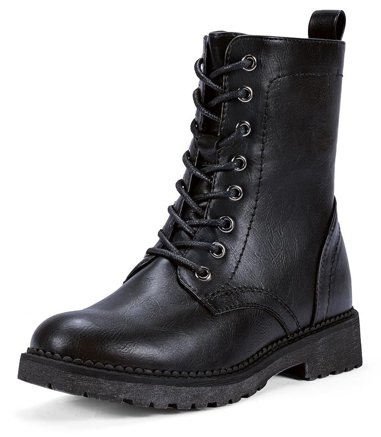Vepose Women's Combat Ankle Black Flat Boots, Military Fashion 925 Booties Inner Zipper | Amazon (US)