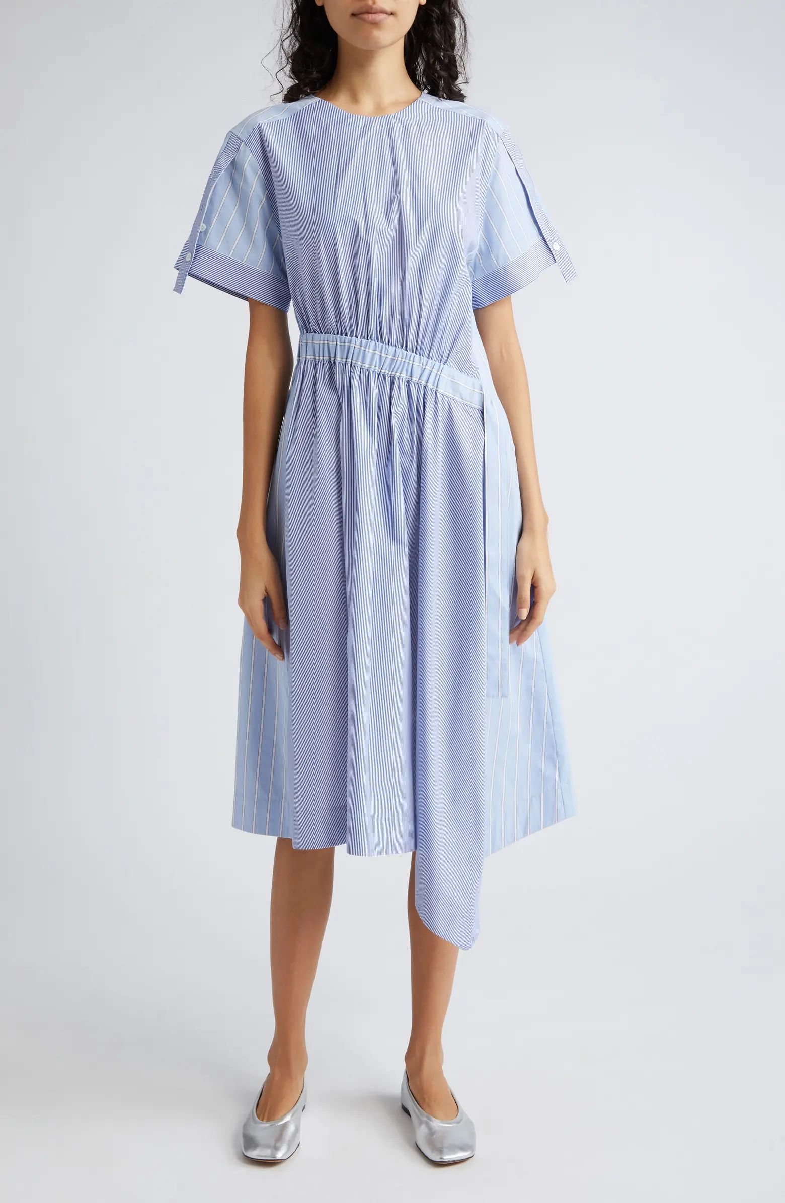 Mixed Stripe Asymmetric Cotton Midi Dress | Nordstrom
