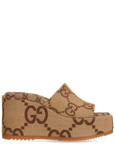 Gucci - 80mm angelina canvas wedges - Beige/Brown | Luisaviaroma | Luisaviaroma