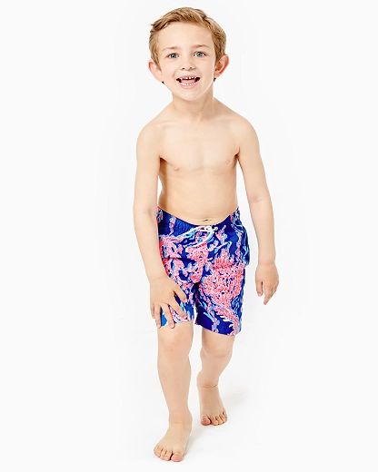 Boys Junior Capri Swim Trunks in Blue Size XS, Swim On Over - Lilly Pulitzer | Lilly Pulitzer