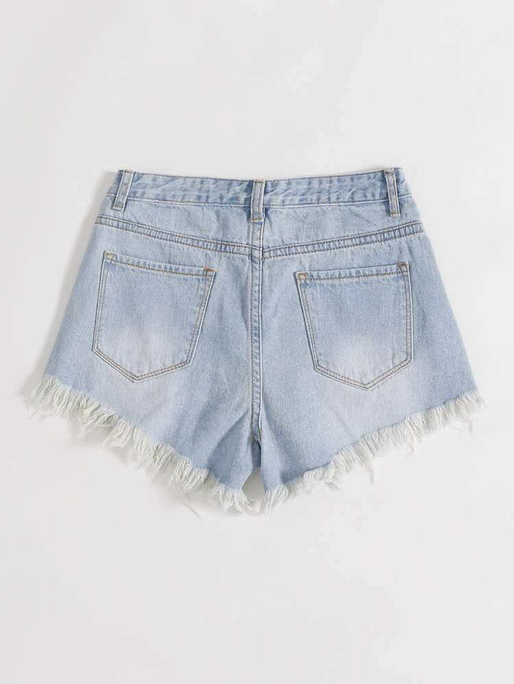 Ripped Raw Hem Denim Shorts | SHEIN