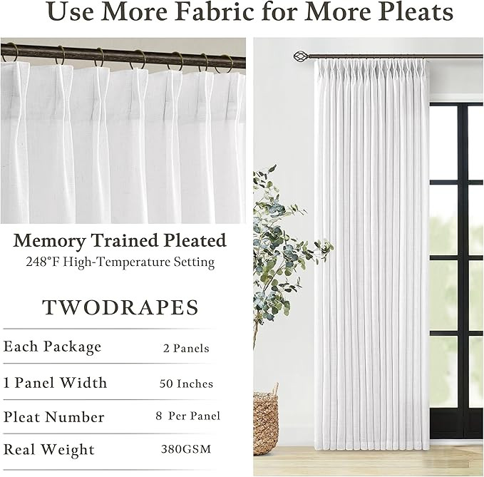 White Linen Curtains 92 Inches Long for Living Room Standard Window Curtain Lengths Light Filteri... | Amazon (US)