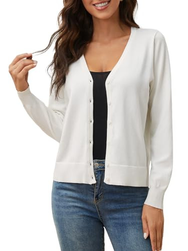 White Cardigan for Women Lightweight: V Neck Knit Cardigans Button Cardigan Sweaters Long Sleeve Womens Cardigan | Amazon (US)