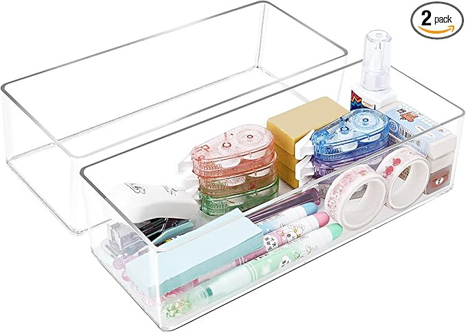 Stackable Clear Drawer Organizers Small Makeup Vanity Storage Bins Trays and Office Desk Drawer D... | Amazon (US)