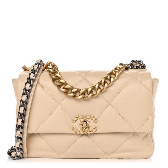 Goatskin Quilted Large Chanel 19 Flap Beige | FASHIONPHILE (US)