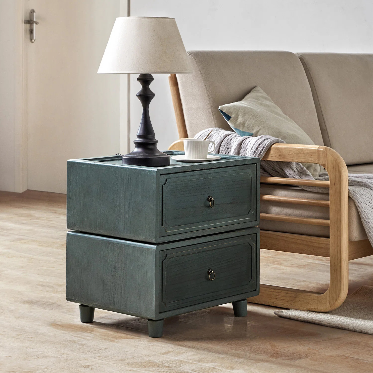 Aivery Farmhouse 2 - Drawer Solid Wood Modular Transitional Nightstand with Antique Bronze Handle... | Wayfair North America