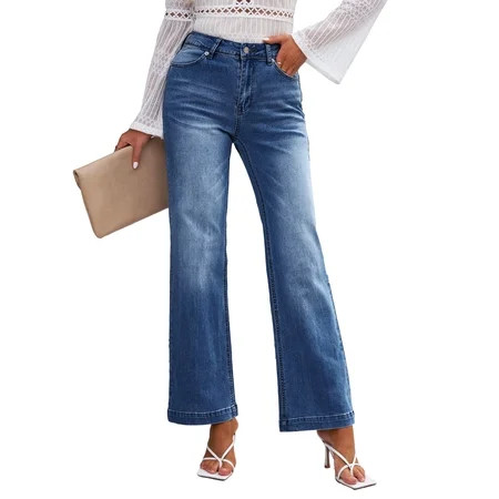luvamia Womens Jeans High Waisted Relaxed fit Flare Bell Bottom Jeans Stretch Retro Wide Leg Denim Pants Size 18 | Walmart (US)