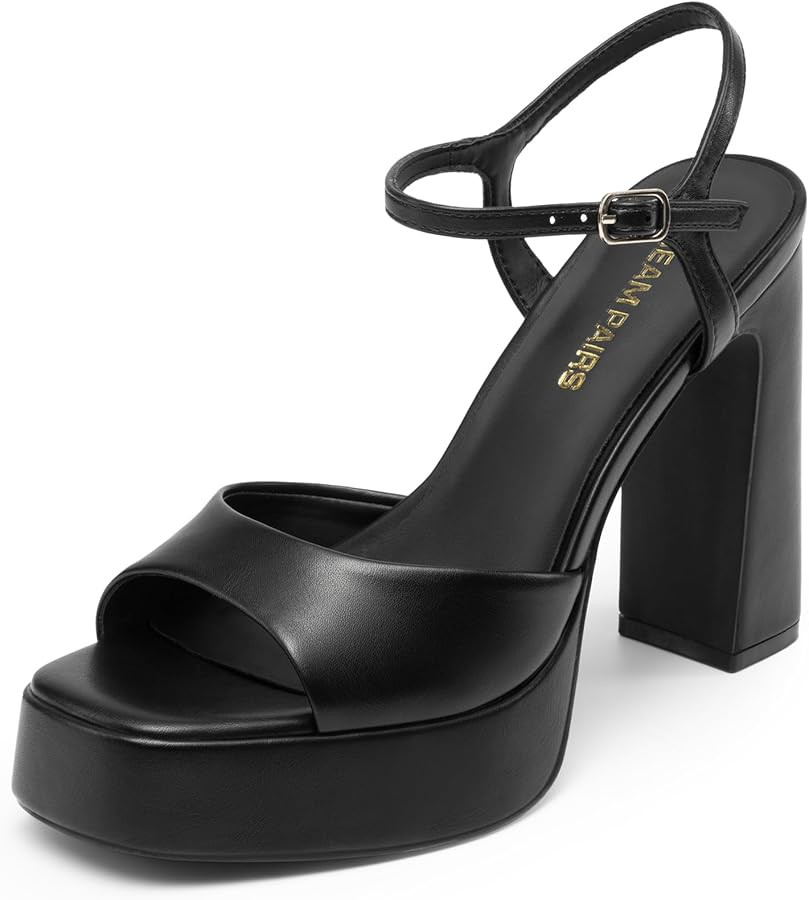 DREAM PAIRS Platform Heels for Women, Square Toe Chunky High Heels Ankle Strap Sandals for Weddin... | Amazon (US)