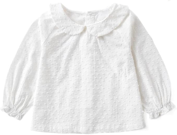 Curipeer Baby Girls Long Sleeve Shirt Peter Pan Collar Smocked Blouse Button Down Top | Amazon (US)