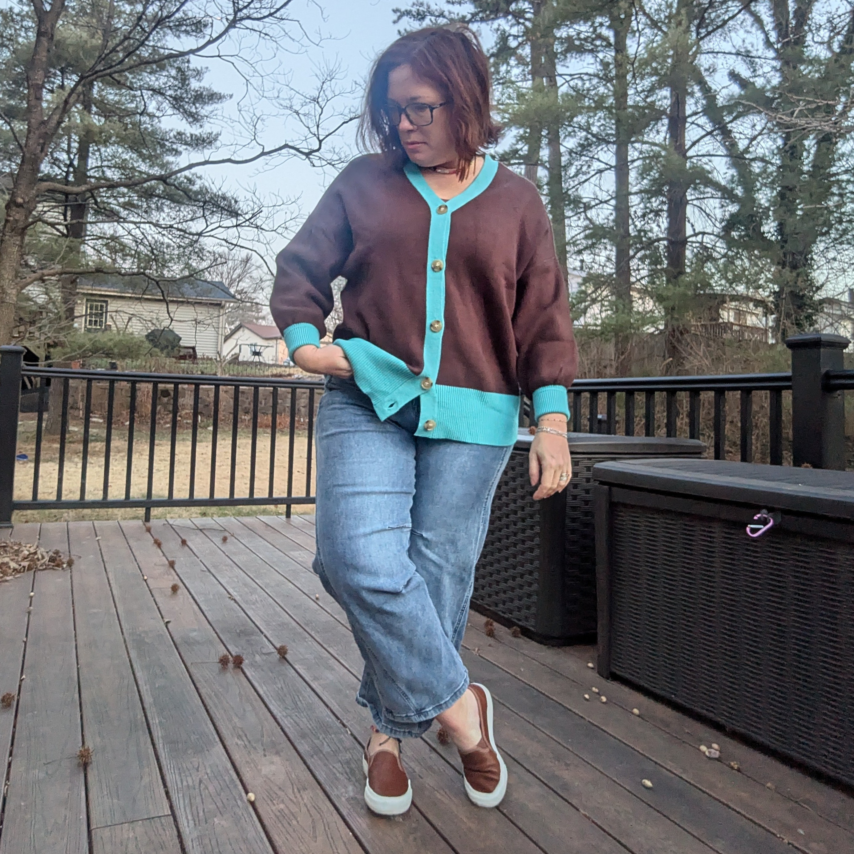 Sweater sized down, jeans aller size, shoes tts 

#LTKPetite #LTKMidsize #LTKWorkwear