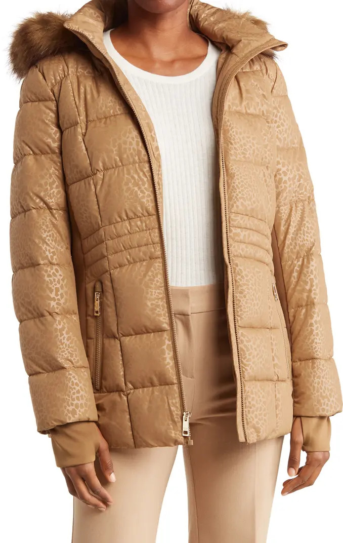 Faux Fur Trimmed Tonal Leopard Print Puffer Jacket | Nordstrom Rack