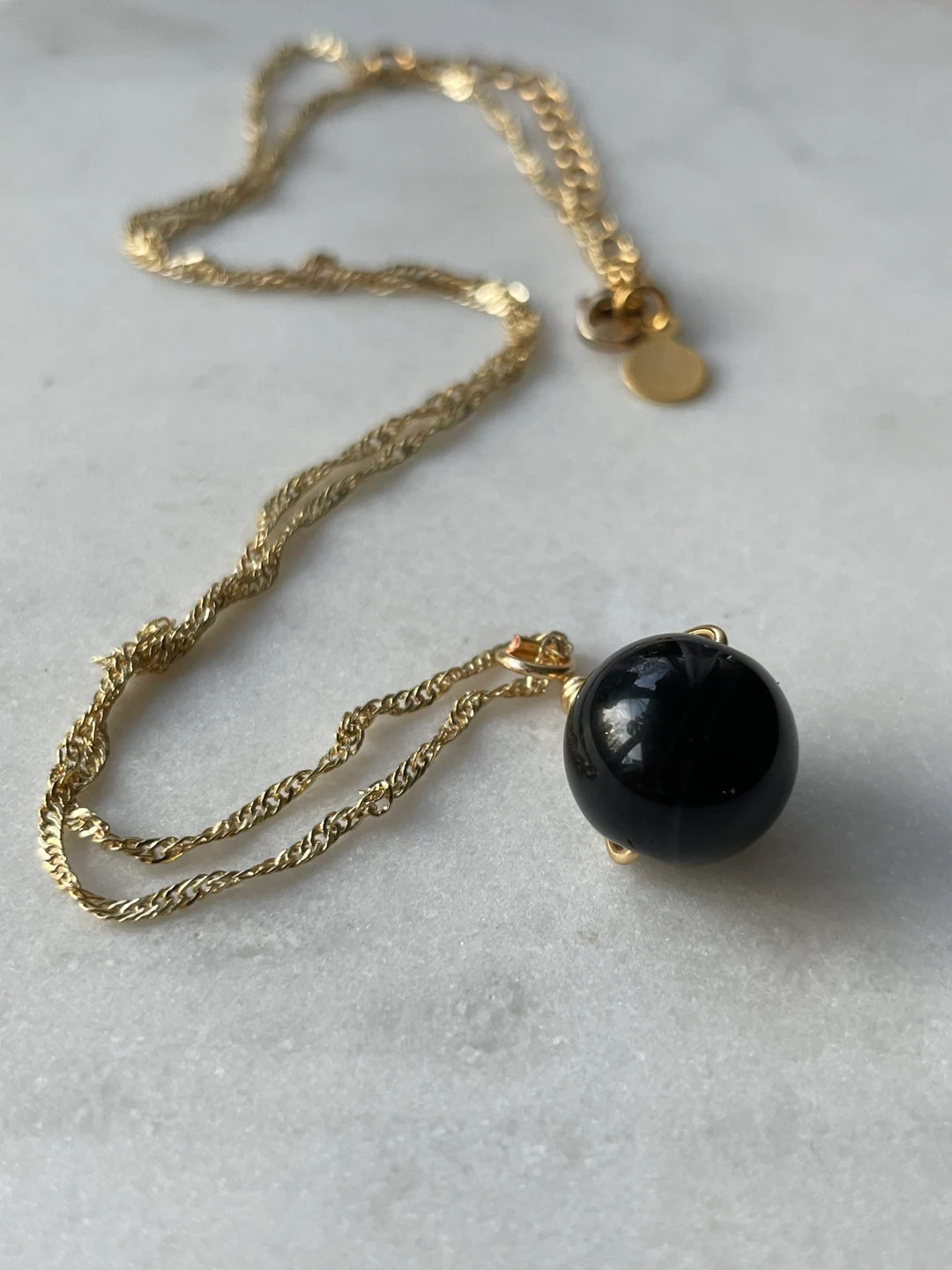 In Your Orbit // Natural 12mm Smooth Sphere of Rainbow Obsidian Gold Necklace // Adjustable Neckl... | Etsy (US)
