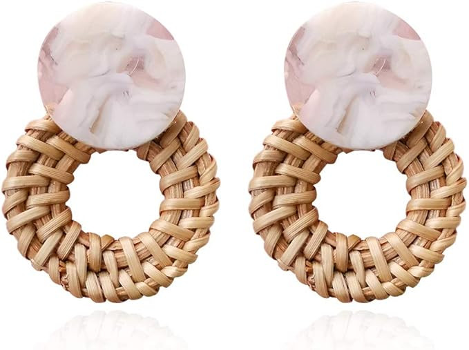 Woven Rattan Resin Earrings for Women Handmade Straw Knit Wicker Raffia Braid Drop Dangle Stateme... | Amazon (US)