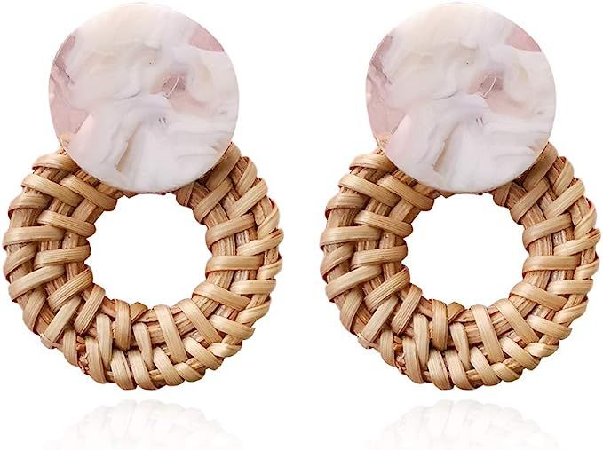 Woven Rattan Resin Earrings for Women Handmade Straw Knit Wicker Raffia Braid Drop Dangle Stateme... | Amazon (US)