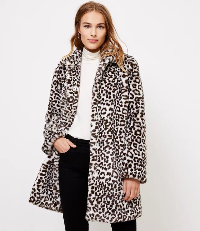 Petite Leopard Print Faux Fur Coat | LOFT