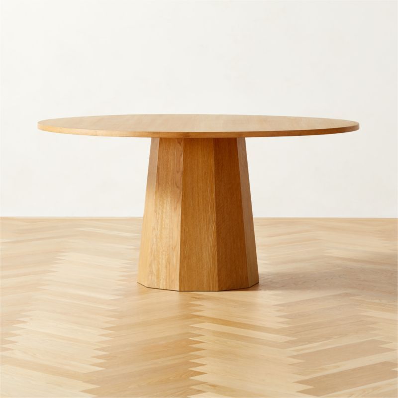 Bancroft Modern Round Oak Pedestal Dining Table 60'' | CB2 | CB2