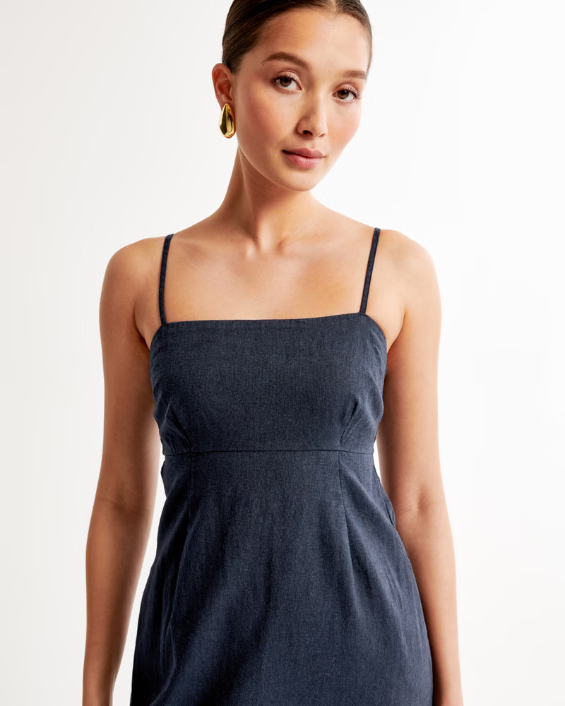 Linen-Blend Midi Dress | Abercrombie & Fitch (US)