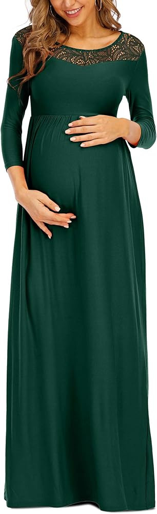 Peauty Floral Lace Neckline Maternity Dress Maxi Dress for Baby Shower Maternity Photoshoot Casua... | Amazon (US)