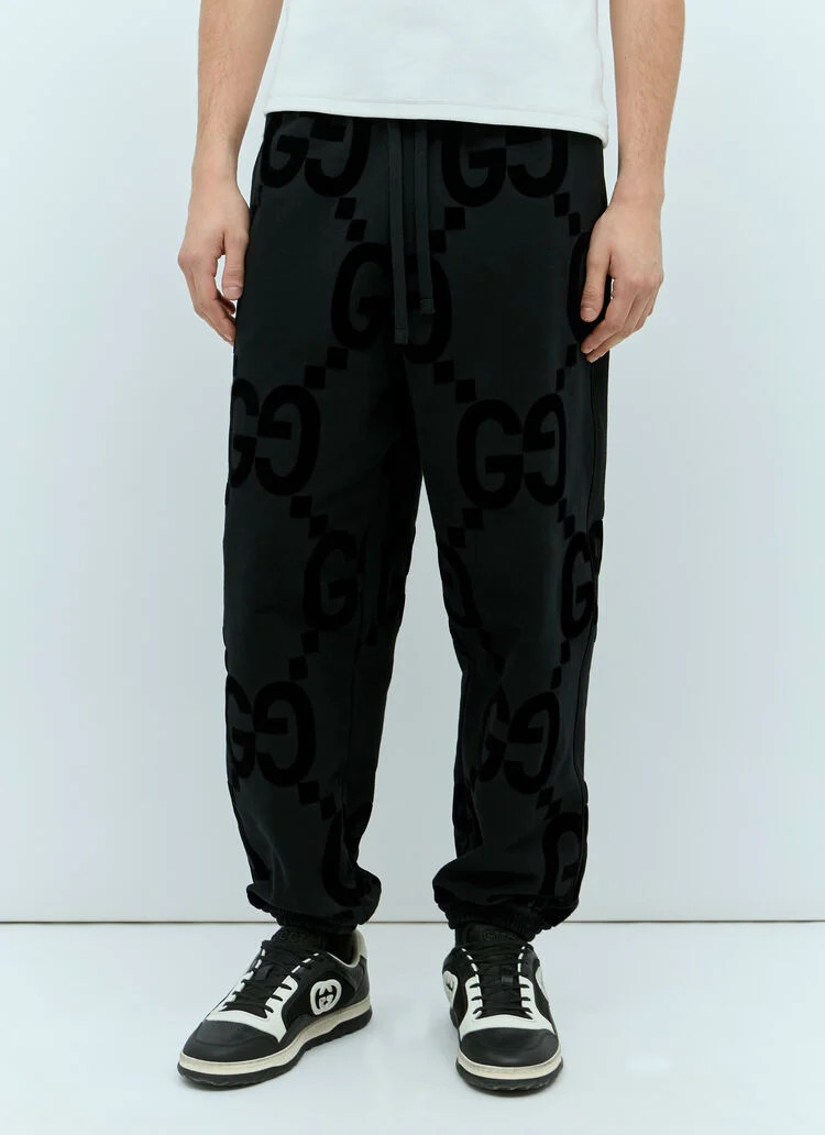 GG Flocked Print Cotton-Fleece Track Pants | LN-CC