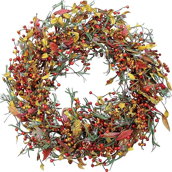 The Wreath Depot Appalachia Berry Silk Fall Door Wreath, 22 inch, Beautiful White Gift Box Includ... | Amazon (US)