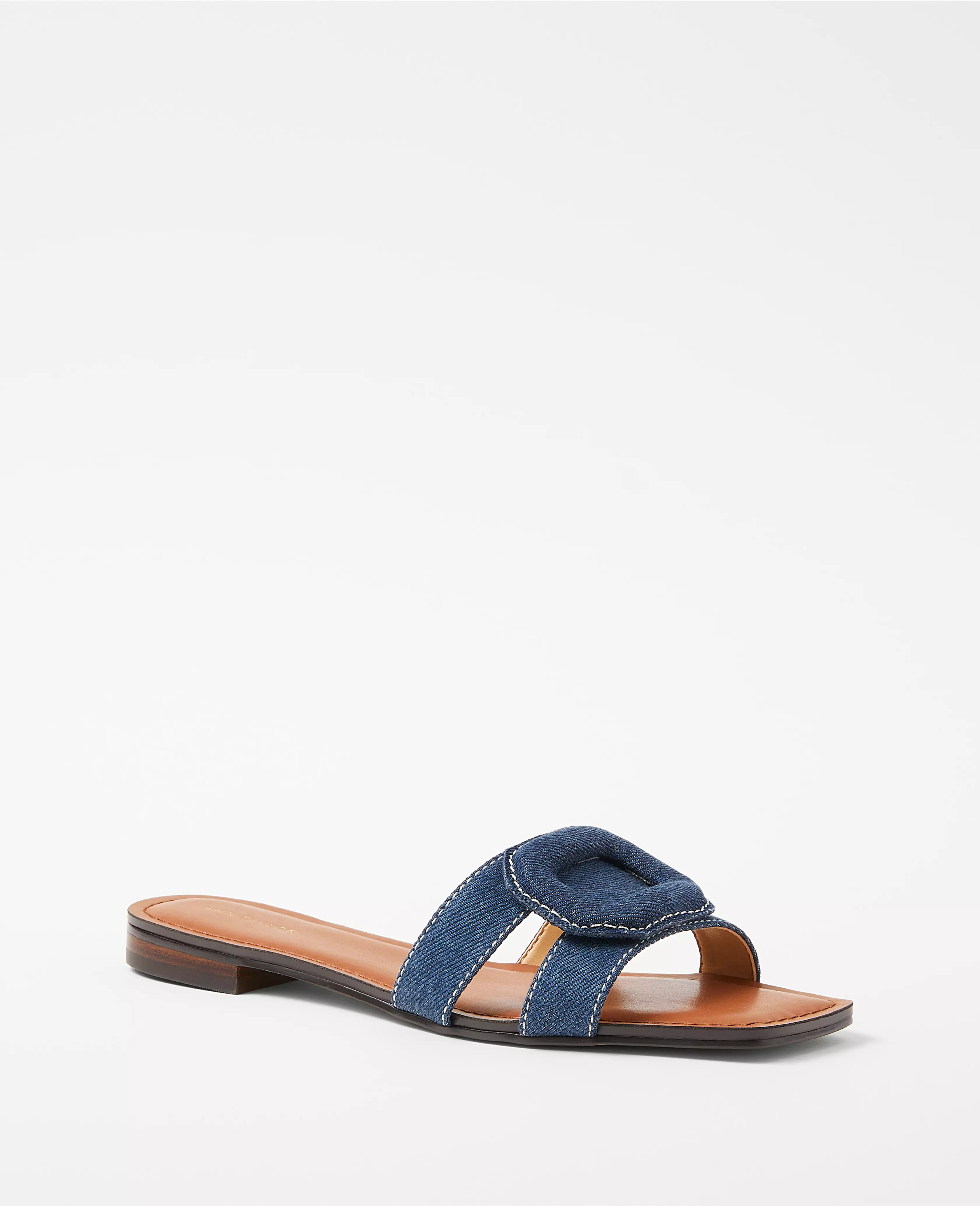 AT Weekend Denim Buckle Slides | Ann Taylor (US)