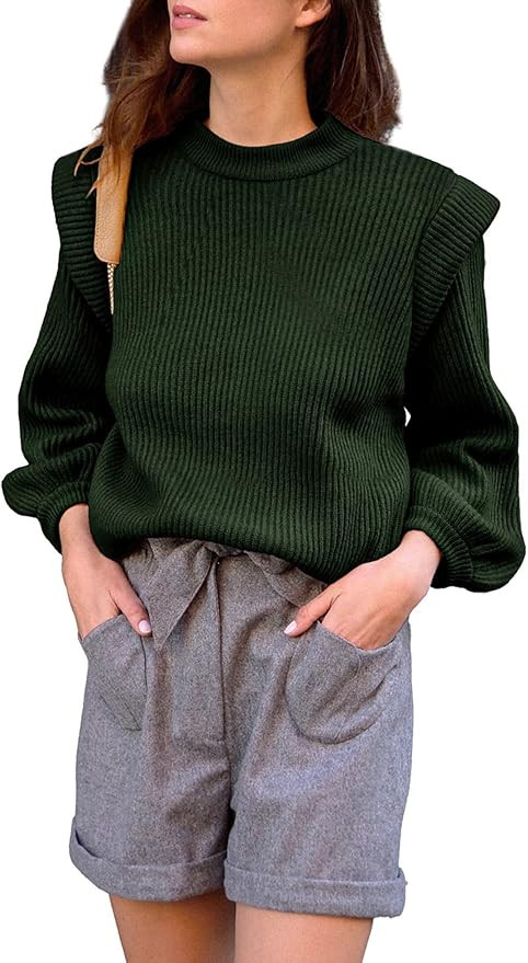 PRETTYGARDEN Women's Sweaters Casual Long Lantern Sleeve Crewneck Ribbed Knit Pullover Striped Ju... | Amazon (US)