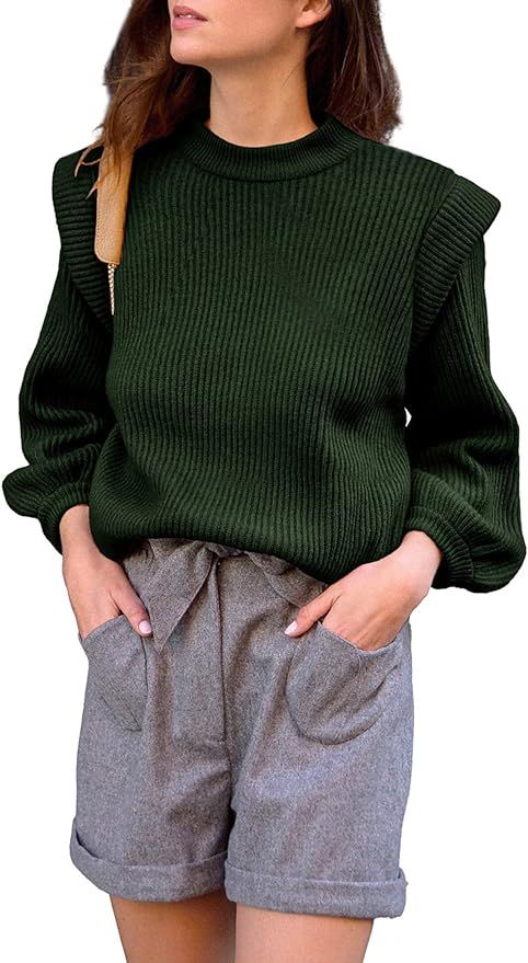 PRETTYGARDEN Women's Sweaters Casual Long Lantern Sleeve Crewneck Ribbed Knit Pullover Striped Ju... | Amazon (US)