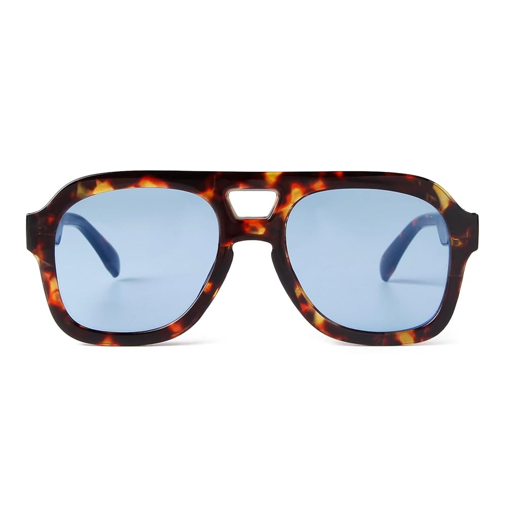 SDINM Trendy Blue Aviator Sunglasses for Women Men Designer Hexagon Square Thick Frame Sun Glasse... | Amazon (US)