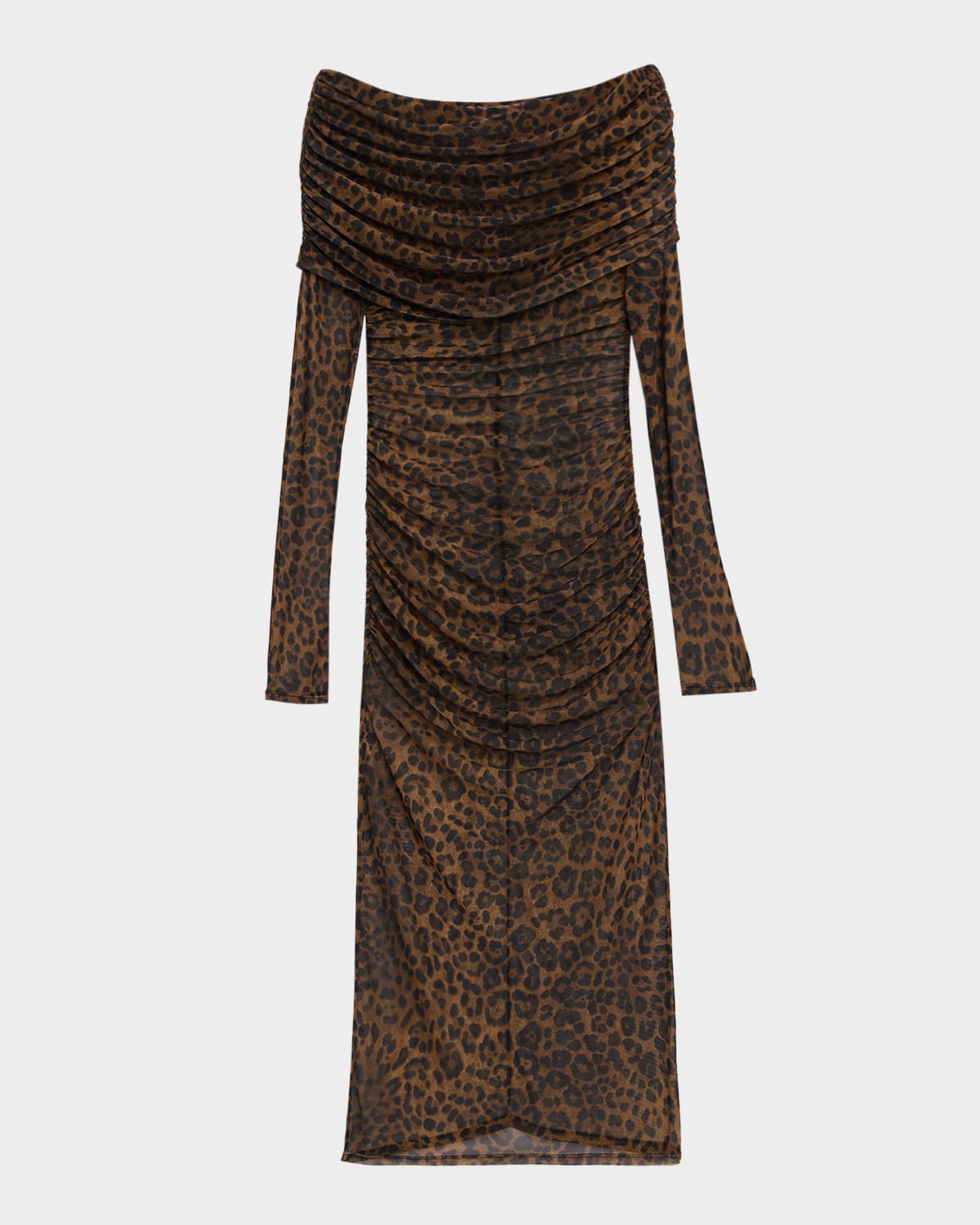 Bodycon Leopard-Print Mesh Midi Dress | Neiman Marcus