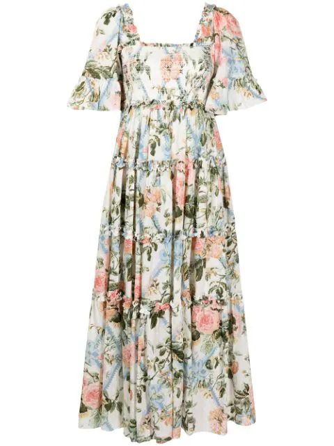 Rose Garden floral-print smocked dress | Farfetch (US)