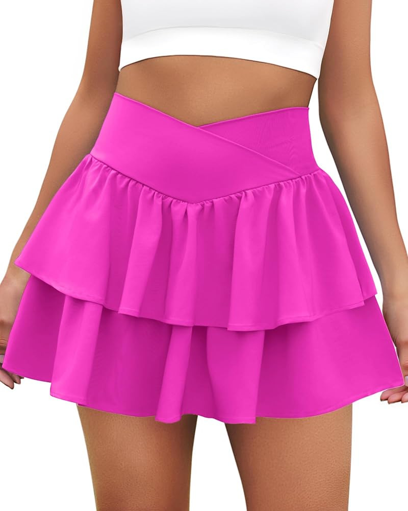 Amazon.com: DLOODA Women's Ruffle Tennis Skirt with Shorts Pockets Athletic Crossover Layered Sko... | Amazon (US)