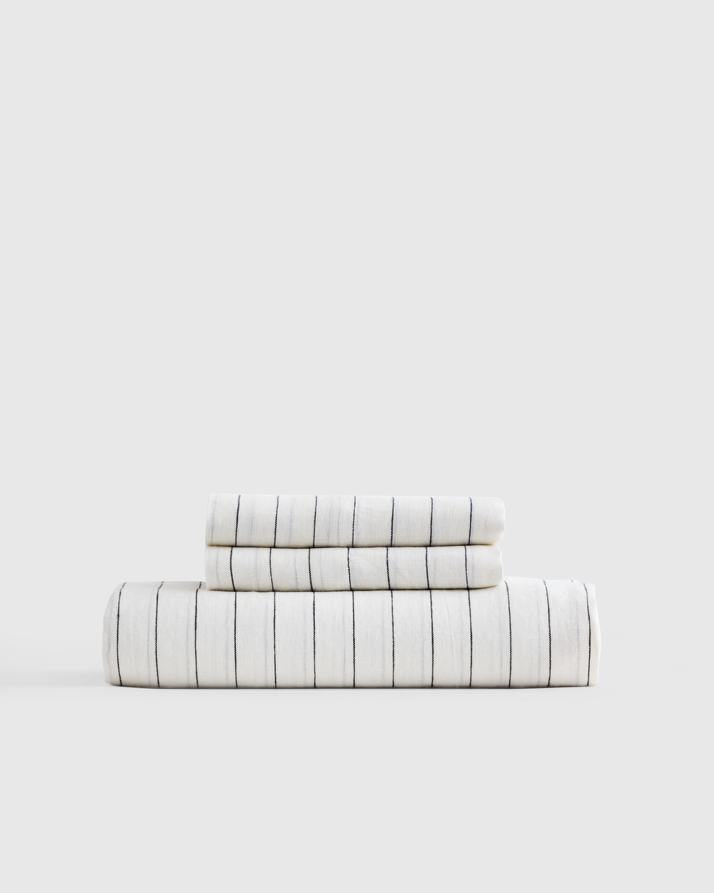 Quince | European Linen Stripe Fitted Sheet Set in Pencil Stripe, Size Full | Quince