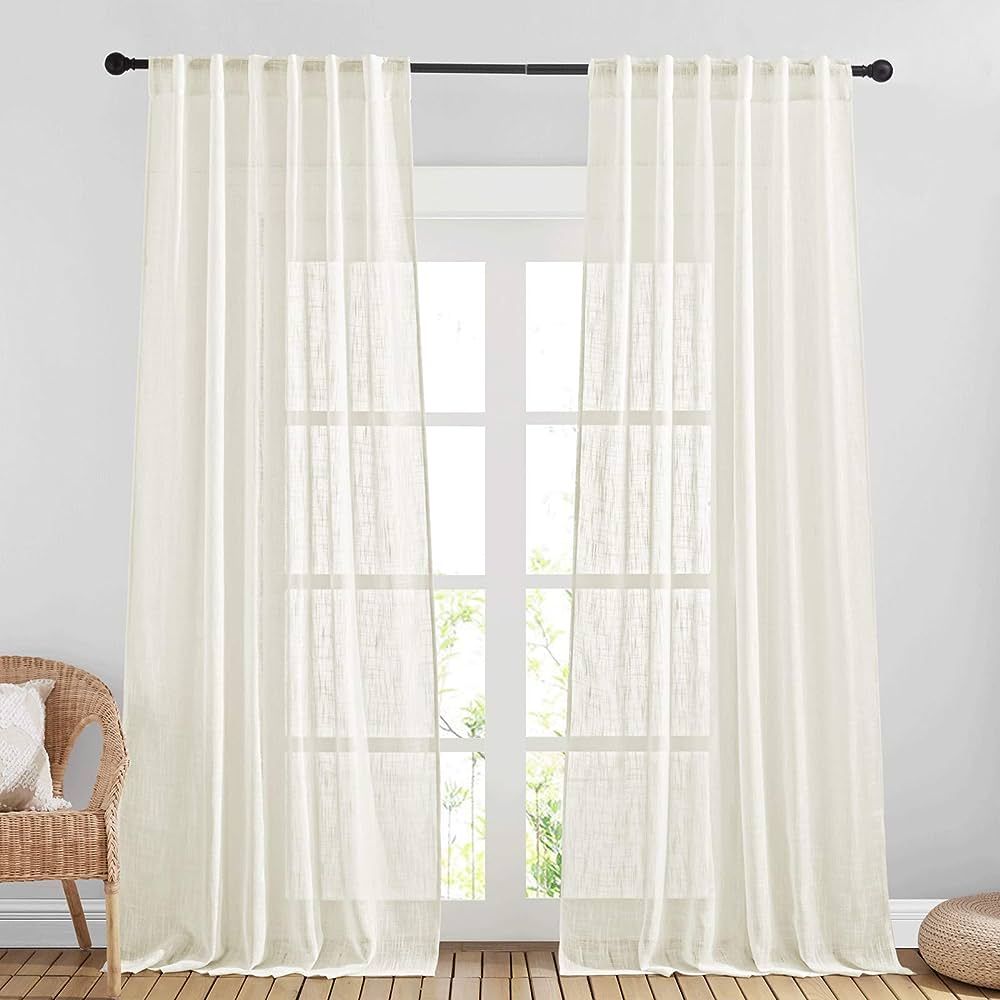 NICETOWN Sheer Linen Curtains for Living Room, Rod Pocket & Back Tab Causal Style Sweep to Floor ... | Amazon (US)