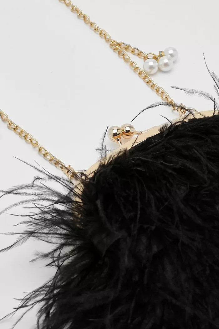Feather Chain Strap Crossbody Bag | Boohoo.com (UK & IE)