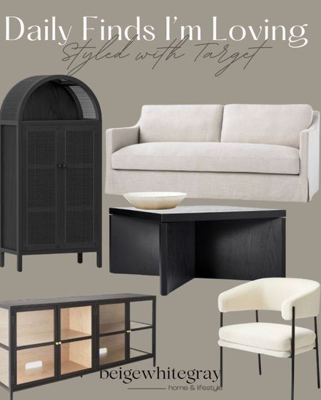 Styled with target!y absolutely love this affordable black arched cabinet! The sofa is definitely a high end look and the coffee table is a designer dupe but at a fraction of the cost! Love this beautiful sideboard and these chairs have been on my wish list! 

#LTKstyletip #LTKhome #LTKFind