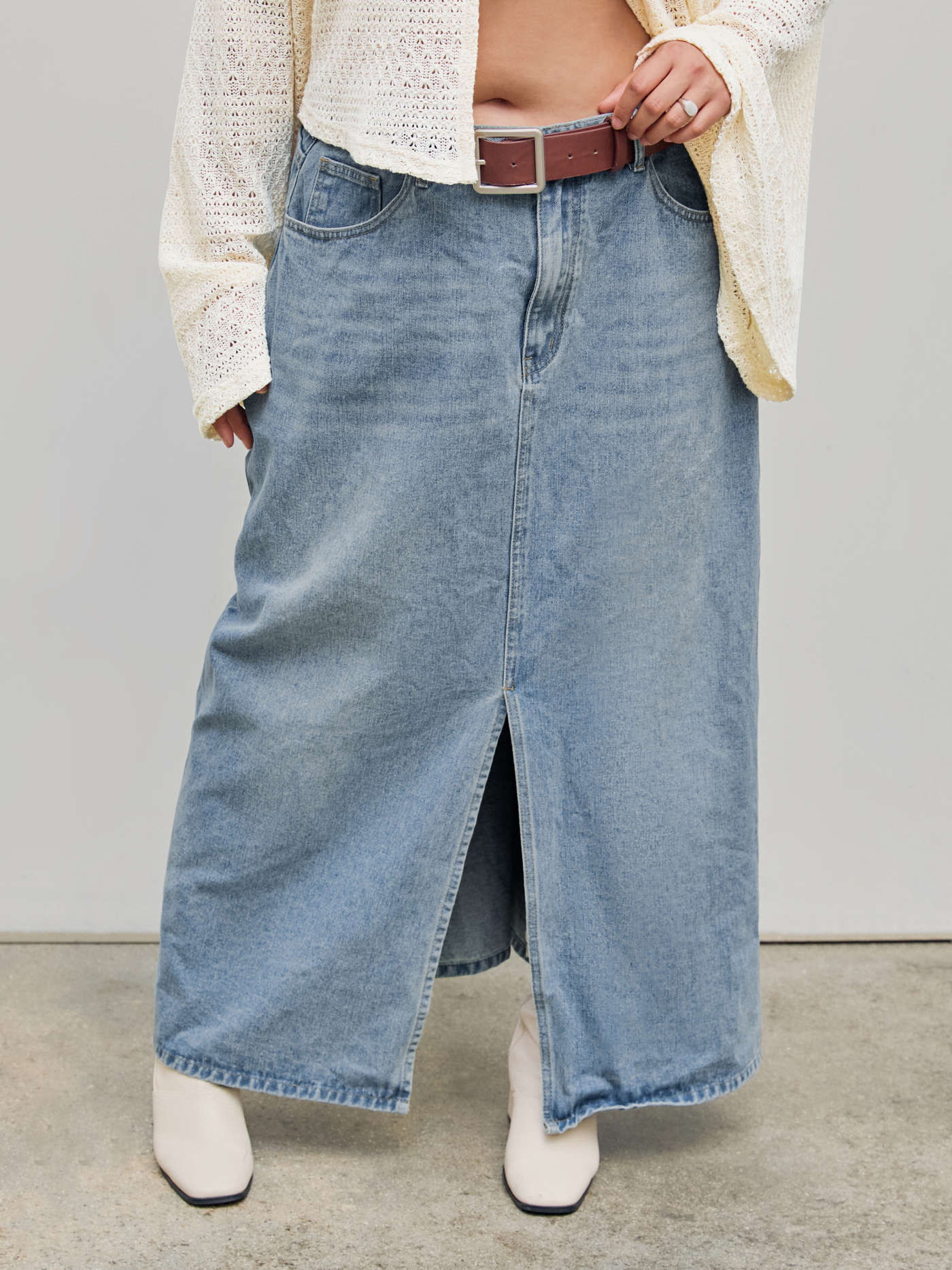 Jean Skirt Denim Split Denim Maxi Skirt With Belt Curve & Plus For School Daily Casual | Cider