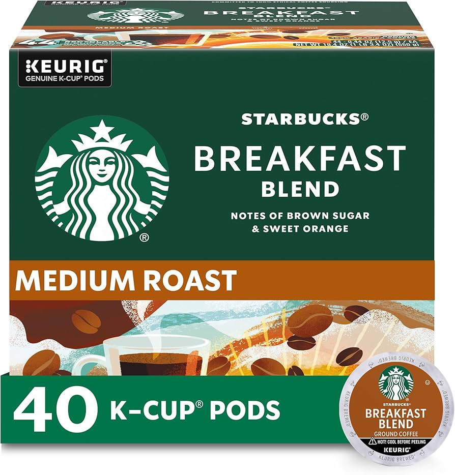Starbucks K-Cup Coffee Pods, Medium Roast, Breakfast Blend for Keurig Brewers, 100% Arabica, 1 Bo... | Amazon (US)